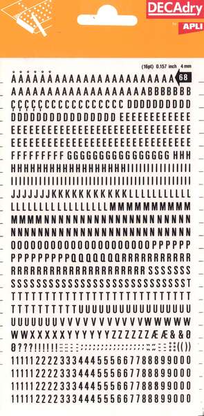 Apli Lettere e numeri trasferibili - Dimensione 4 mm - 792 caratteri - Facili da applicare e rimuovere - Neri