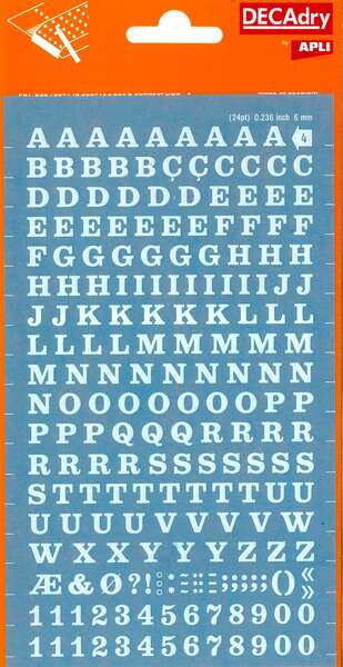 Apli Lettere e numeri trasferibili - 6 mm - Facile applicazione - 214 caratteri - Bianco