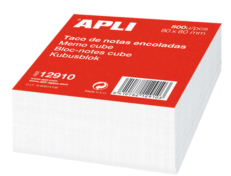 Apli Blocco da 500 fogli 80x80 mm - Fogli incollati - Colore bianco