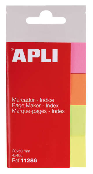 Apli Confezione da 160 indicatori adesivi in carta 50x20 mm - 40 indicatori per colore - Facili da staccare - Organizza i tuoi documenti - Colori: giallo