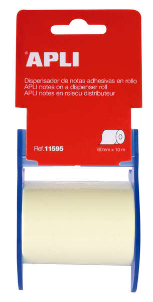 Apli Rotolo di foglietti adesivi con dispenser - Dimensioni del rotolo 60 mm x 10 m - Facile da usare - Adesivo di qualità - Colore foglietti: giallo - Colore dispenser: blu