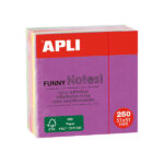 Apli Mini-Cubo con 250 post-it Funny 51x51 mm - 5 colori assortiti fluorescenti - Divertenti e pratici