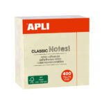 Apli Foglietti adesivi Classic 75x75 mm - Cubo da 400 fogli - Adesivo di qualità - Facili da staccare - Giallo