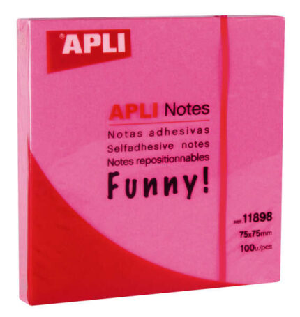 Apli Funny Bloc da 100 foglietti adesivi 75x75 mm - Adesivo di qualità - Facile da staccare - Colore rosa fluorescente