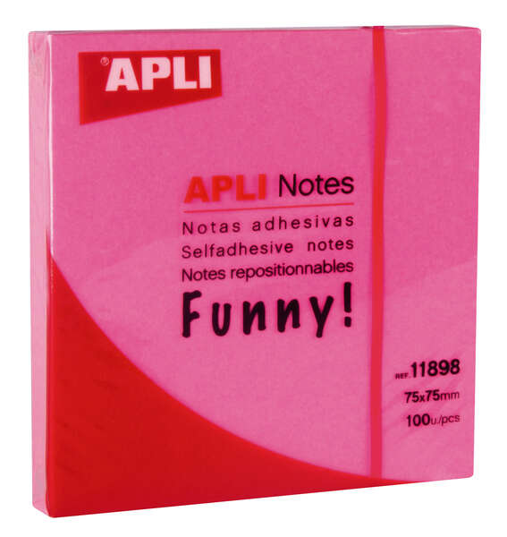 Apli Funny Bloc da 100 foglietti adesivi 75x75 mm - Adesivo di qualità - Facile da staccare - Colore rosa fluorescente