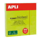 Apli Foglietti adesivi Funny 75x75mm - Blocco da 100 fogli - Adesivo di qualità - Facili da staccare - Colore verde fluorescente