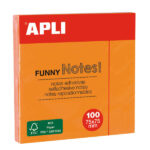 Apli Blocco da 100 foglietti adesivi Funny 75x75 mm - Adesivo di qualità - Colore arancione fluorescente