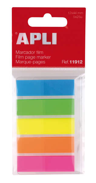 Indici adesivi in pellicola 45x12 mm 5 colori fluorescenti - 25 indici per colore - Facili da attaccare e staccare - Ideali per contrassegnare e organizzare - Dimensioni pratiche - Colori assortiti