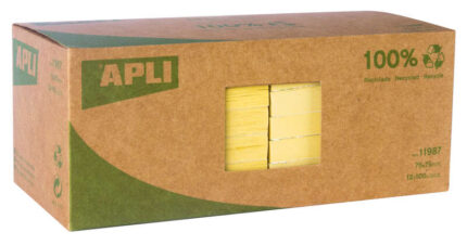 Apli Foglietti adesivi riciclati Classic 75x75 - 12 blocchi da 100 fogli - Adesivo di qualità - Carta riciclata - Giallo