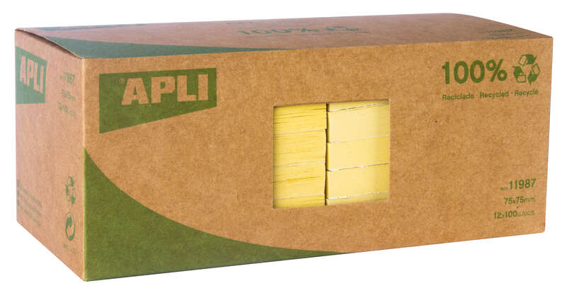 Apli Foglietti adesivi riciclati Classic 75x75 - 12 blocchi da 100 fogli - Adesivo di qualità - Carta riciclata - Giallo Apli Foglietti adesivi riciclati Classic 75x75 - 12 blocchi da 100 fogli - Adesivo di qualità - Carta riciclata - Giallo
