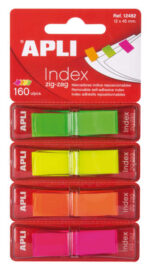Apli Indici adesivi a zigzag 45x12 mm 4 dispenser da 40 indici - Facili da applicare - Resistenti - Rimovibili - Colori fluorescenti - Multicolore