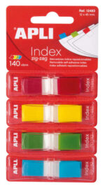 Apli Indici adesivi in pellicola a zigzag 45x12 mm 4 dispenser da 35 indici in 4 colori - Facili da applicare - Adesivo di qualità - Design a zigzag - Organizza i tuoi documenti - Multicolore