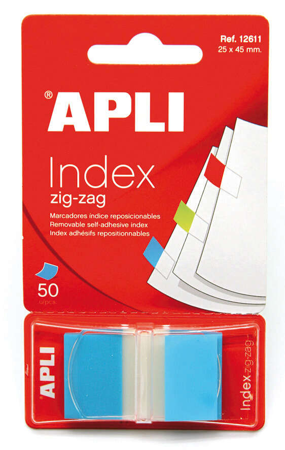 Apli Indici adesivi in pellicola Zigzag 45x25 mm Dispenser da 50 - Facili da applicare - Design a zigzag - Adesivo di qualità - Blu