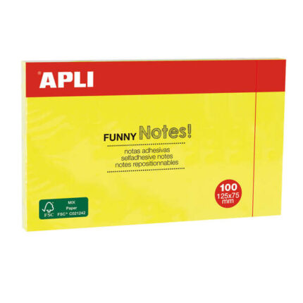 Apli Post-it Funny 125x75mm - Blocco da 100 fogli - Disegni divertenti - Adesivo di qualità - Giallo fluorescente