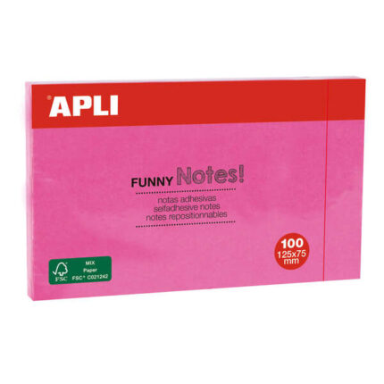 Apli Foglietti adesivi Funny 125x75mm - Blocco da 100 fogli - Adesivo di qualità - Facili da staccare - Rosa fluorescente