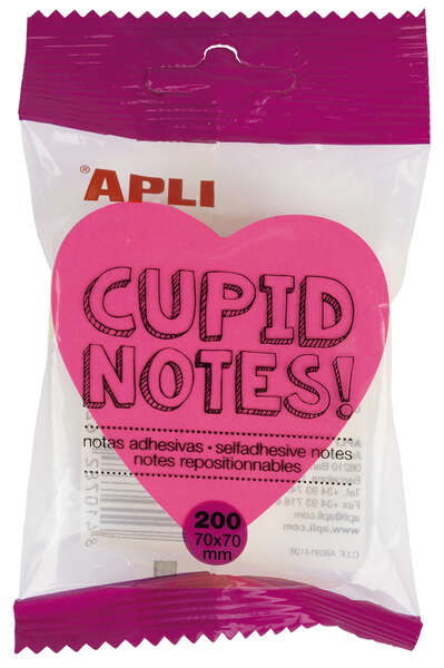 Apli Blocco da 200 post-it a forma di cuore 70x70 mm - 50 post-it per colore - Colori fluo