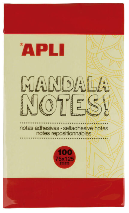 Apli Foglietti adesivi Mandala 125x75 mm - 100 fogli - Design Mandala - Adesivo di qualità - Giallo