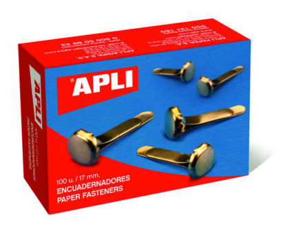 Apli Confezione da 100 fermagli metallici da 12 mm senza rondella - Adatti a tutti i tipi di documenti - Ideali per rilegature e lavori manuali - Colore dorato