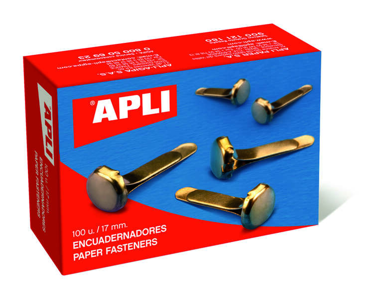 Apli Confezione da 100 fermagli metallici da 12 mm senza rondella - Adatti a tutti i tipi di documenti - Ideali per rilegature e lavori manuali - Colore dorato Apli Confezione da 100 fermagli metallici da 12 mm senza rondella - Adatti a tutti i tipi di documenti - Ideali per rilegature e lavori manuali - Colore dorato