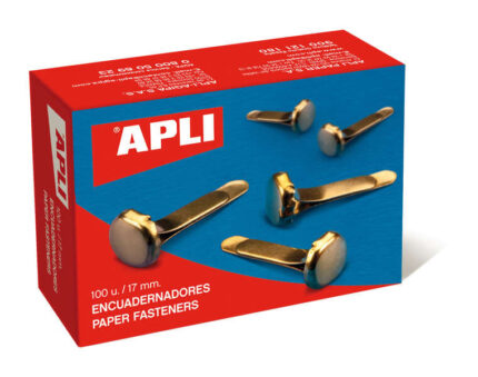 Apli Confezione da 100 punti metallici dorati da 17 mm - Senza rondella - Adatti a tutti i tipi di documenti - Ideali per rilegature e lavori manuali