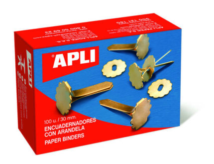 Apli Confezione da 100 punti metallici con rondella da 18 mm - Adatti a tutti i tipi di documenti - Includono rondella per abbellire ed evitare graffi