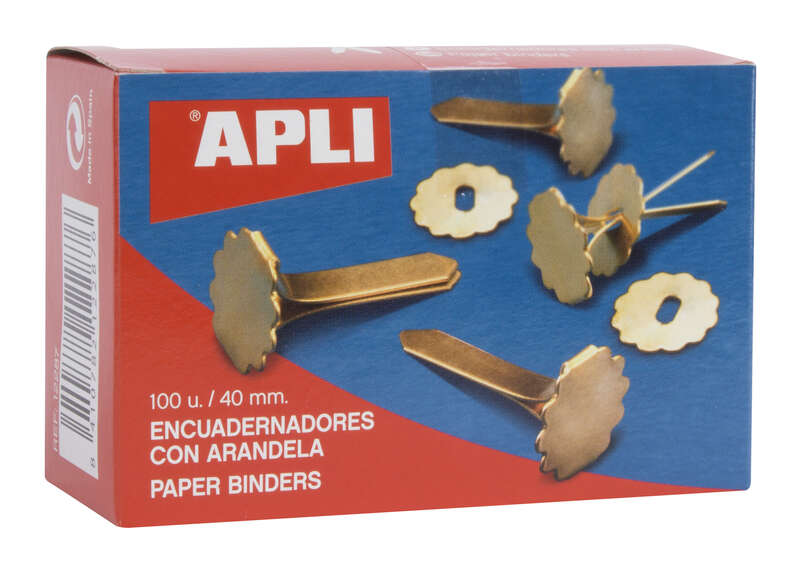 Apli Raccoglitori metallici con rondella - 40 mm - Confezione da 100 - Adatti a tutti i tipi di documenti - Includono rondella per abbellire ed evitare graffi