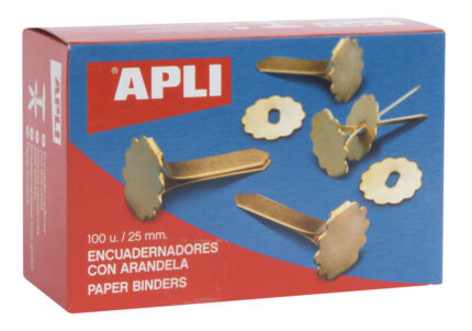 Apli Confezione da 100 fermagli metallici con rondella - 25 mm - Include rondella per abbellire ed evitare graffi - Adatti a tutti i tipi di documenti