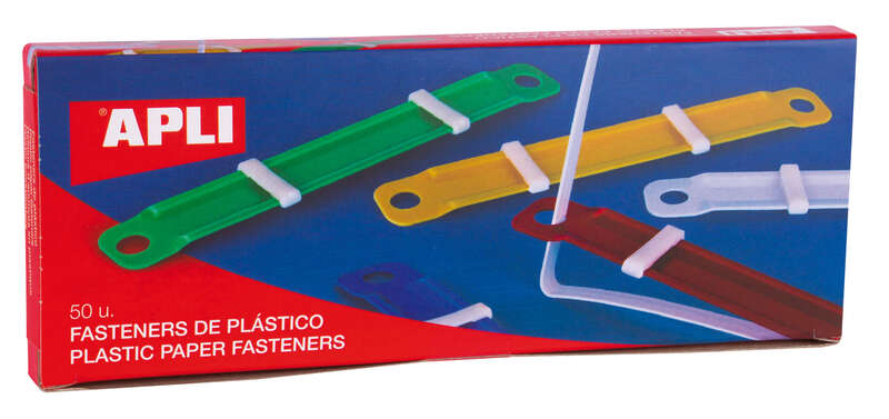 Apli Confezione da 50 fermagli in plastica con linguetta - Dimensioni 90x12 mm - Chiusura a compressione - Ideali per organizzare la carta - Colori assortiti Apli Confezione da 50 fermagli in plastica con linguetta - Dimensioni 90x12 mm - Chiusura a compressione - Ideali per organizzare la carta - Colori assortiti