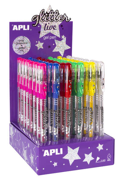 Apli Gel Pen Glitter Live - 48 penne a inchiostro gel con glitter - Resistenti