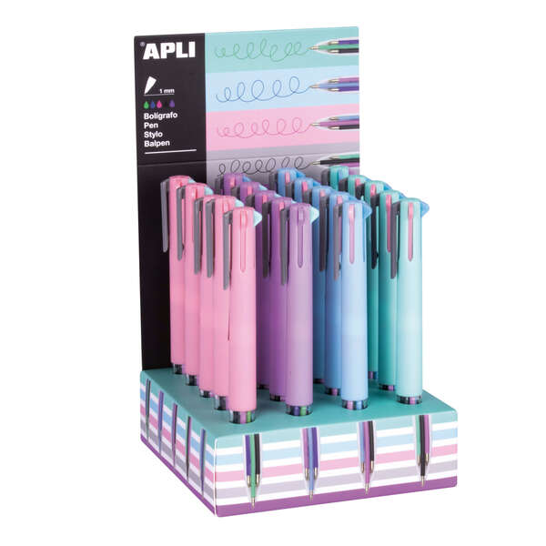 Apli Nordik Collection Espositore con 20 penne a gel a 5 colori - Finitura Soft Touch in silicone - Corpo in colori assortiti