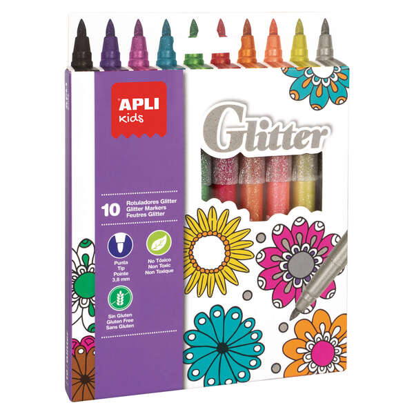 Apli Kids Pennarelli Glitter - Ø 12x137 mm - Corpo cilindrico e punta arrotondata bloccata da Ø 3 Apli Kids Pennarelli Glitter - Ø 12x137 mm - Corpo cilindrico e punta arrotondata bloccata da Ø 3