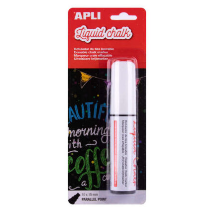 Apli Pennarello a gesso liquido a punta parallela 10x15 mm bianco - Facile da cancellare con un panno umido - Asciugatura rapida e facile da usare