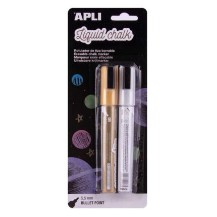 Apli Confezione con 2 pennarelli a gesso liquido - Punta tonda da 5