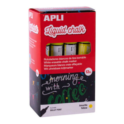 Apli Pennarello a gesso liquido giallo - Punta rotonda - Ideale per lavagne