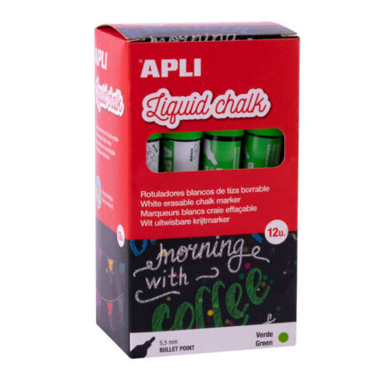 Apli Pennarello a gesso liquido verde - Punta tonda - Ideale per lavagne