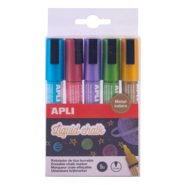 Apli Confezione da 5 pennarelli a gesso liquido - Punta tonda da 5