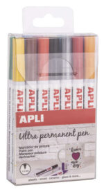 Apli Pennarelli a inchiostro permanente con punta fine - Confezione da 14 colori - Base a olio - Resistenti all'acqua - Resistenti fino a 60 °C