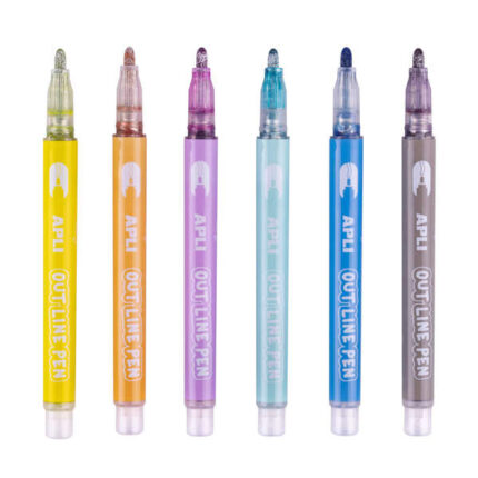 5 mm - Base alcolica - Confezione da 6 colori - Scrittura interna argento con contorno colorato - Ideali per la decorazione - 4 g di inchiostro per pennarello - Scatola 70x135x15 mm