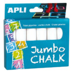 Apli Confezione da 6 gessetti rotondi jumbo - Dimensioni Ø 25 x 105 mm - Solfato di calcio a basso residuo - Adatti all'uso scolastico - Colore bianco