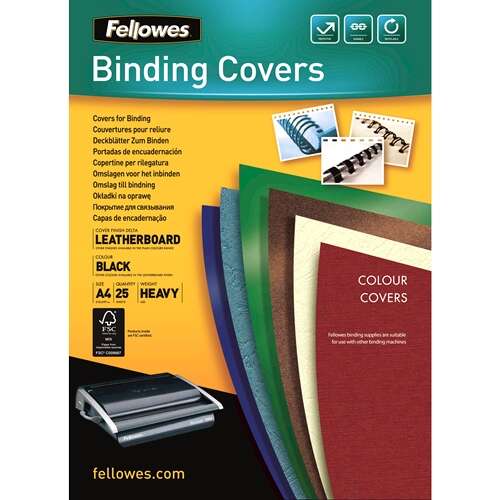 Fellowes Confezione da 25 copertine in cartoncino similpelle Delta Cuero A4 - 250 g - Colore nero