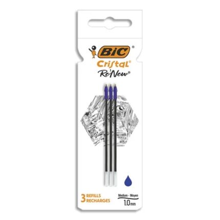 Bic Confezione da 3 ricambi per penna a sfera Cristal Re´new - Punta media da 1