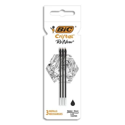 Bic Confezione da 3 ricambi per penna a sfera Cristal Re´new - Punta media da 1