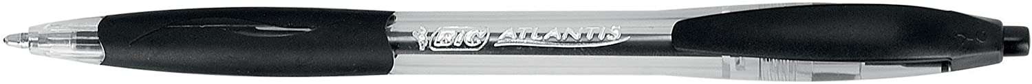 Bic Atlantis Classic Penna a sfera retrattile - Punta da 1 mm - Corpo trasparente con impugnatura - Colore nero