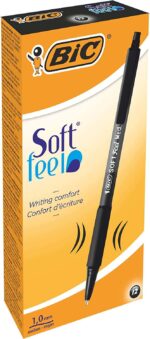 Bic Soft Feel Penna a sfera a scatto - Punta media da 1 mm - Corpo traslucido con impugnatura - Colore nero - immagine 3