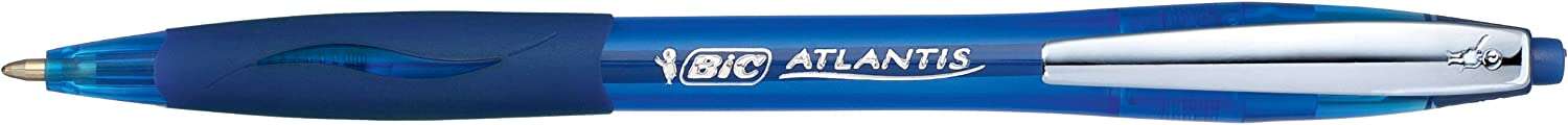 Bic Atlantis Soft Penna a sfera retrattile con clip metallica - Punta da 1 mm - Corpo trasparente con impugnatura - Colore blu