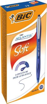 Bic Atlantis Soft Penna a sfera retrattile con clip metallica - Punta da 1 mm - Corpo trasparente con impugnatura - Colore blu - immagine 4