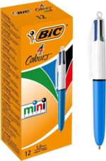 Bic 4 Colours Mini Penna a sfera retrattile - Punta media da 1 mm - Tratto da 0,4 mm - Inchiostro a base di olio - Corpo bianco/blu - 4 colori - immagine 3