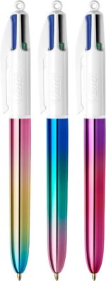 Bic 4 Colours Gradient Penna a sfera retrattile - Punta media da 1,0 mm - Inchiostro a base di olio - Corpo bianco/sfumato tricolore - 4 colori - immagine 3
