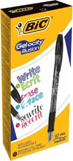 Bic Gel-ocity Illusion Penna a inchiostro gel cancellabile - Punta media da 0,7 mm - Ricaricabile - Impugnatura in gomma - Clip in plastica - Colore nero - immagine 4