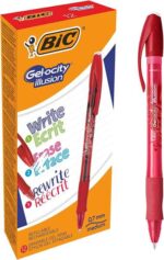 Bic Gel-ocity Illusion Penna a inchiostro gel cancellabile - Punta media da 0,7 mm - Ricaricabile - Impugnatura in gomma - Clip in plastica - Colore rosso - immagine 4